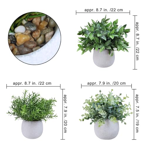 Winlyn 3DDSNCC Set Of 3 Small Artificial Potted Plants Faux Eucalyptus Rosemary Boxwood Decorative Plants In Gray Concrete Ceramic Pots thumb #1