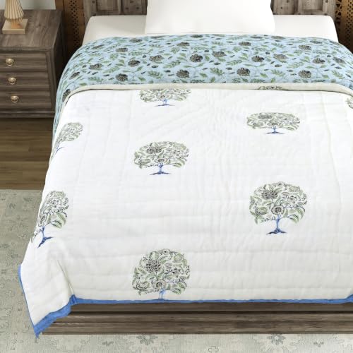 Image of BLOCKS OF INDIA Cotton Single Size Quilt Hand Block Print for Light Winters (60x90 Inches)