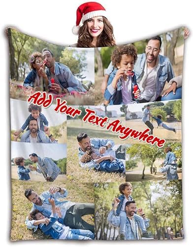 personalised blanket Custom Blanket with Photos Text.Custom Blanket with 1-9 Photo Collages.Flannel Blankets for Family Birthday Wedding Gift Fits Couch Sofa Bedroom Living Room-80cmX120cm