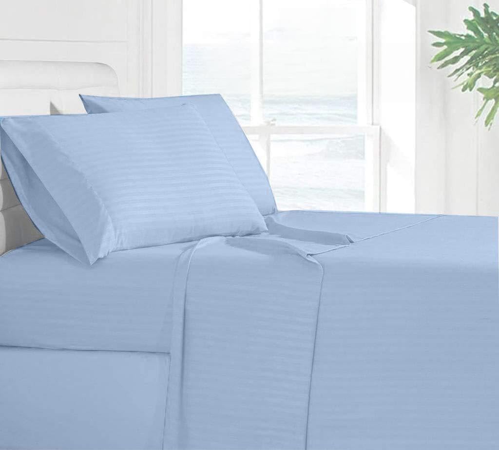 100% Natural Egyptian Cotton 600-TC Light Blue Striped Queen Size Un-Attached Waterbed Sheet Set 4pc 60"x84" Up to 6-8 Inch Deep Fitted with Pole Insert Silky Soft Comfortable