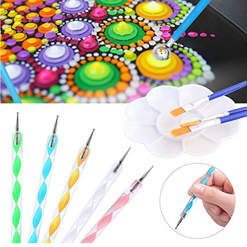 Mandala Dotting Tools Stencils Set, ORANDESIGNE 36 PCS Mandala Rocks Painting Pens Trays Brushes Stencil Templates for Clay Carving Nail Art Drawing and Drafting - Thumbnail 2