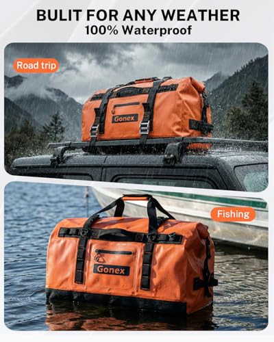 Gonex Waterproof Duffel Bag, 90L Heavy Duty Dry Duffle Bag with Reinforced Thickened Bottom, 3-in-1 Convertible Large Travel Backpack for Kayaking, Motorcycle, Camping & Boating, Orange - Image 5