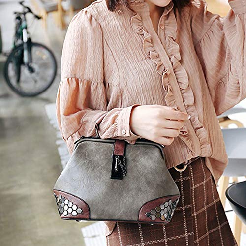 DieffematicDJB Bolso Mujer Bolsos de Damas Cadena de señoras Rivet Retro PU Cuero Crossbody Bolsa Bolso de Hombro Lady Doctor Bag Helch Bag (Color : Gray)