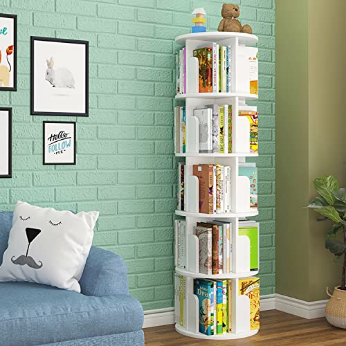 Foriy 5 Tier Rotating Bookshelf High-Density Bookcase Modern 360° Tall Book Shelf Storage Display Rack Floor Standing Shelves With Baffle For Home Living Room Study Office White (63''X18''X18'') #TOP4
