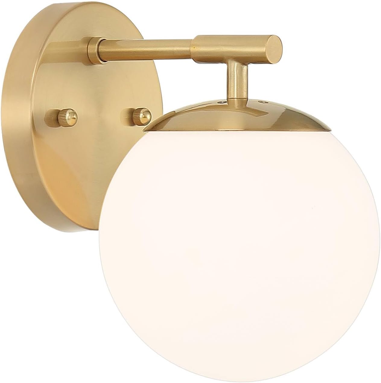 Possini Euro Design Meridian Modern Glam Wall Light Sconces Set of 2 Gold Hardwire 6" Fixture Frosted White Globe Glass Shade for Bedroom Bathroom Bedside Vanity Living Room Home Hallway Dining