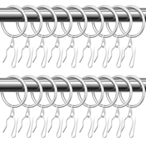 Hotop 60 Pieces 1.26 Inch Metal Drapery Curtain Rings Curtain Hanging Rings and 60 Pieces Metal Drapery Pin Hooks for Drapes Window Door Shower (Matt Silver)