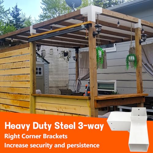 Image of 2Pack 3-Way Pergola DIY Bracket Kit,White Heavy Duty Right Angle Corner Brackets with Screws for 4 inchx4 inch(Actal:3.5 inchx3.5 inch) Wood Beams for Outdoor Pavilion,Kitchen,Porch,Hammock,Hunt Cabin