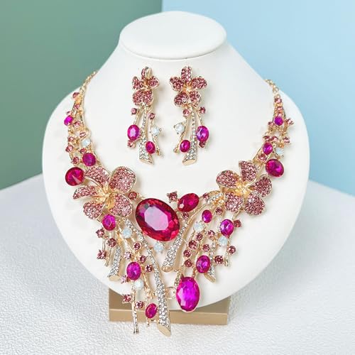 Juego de collar y pendientes con cadena ajustable para vestidos de noche y bodas 7