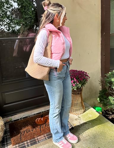UANEO Cropped Puffer Vest Women Zip Up Stand Collar Sleeveless Padded Crop Puffy Vests
