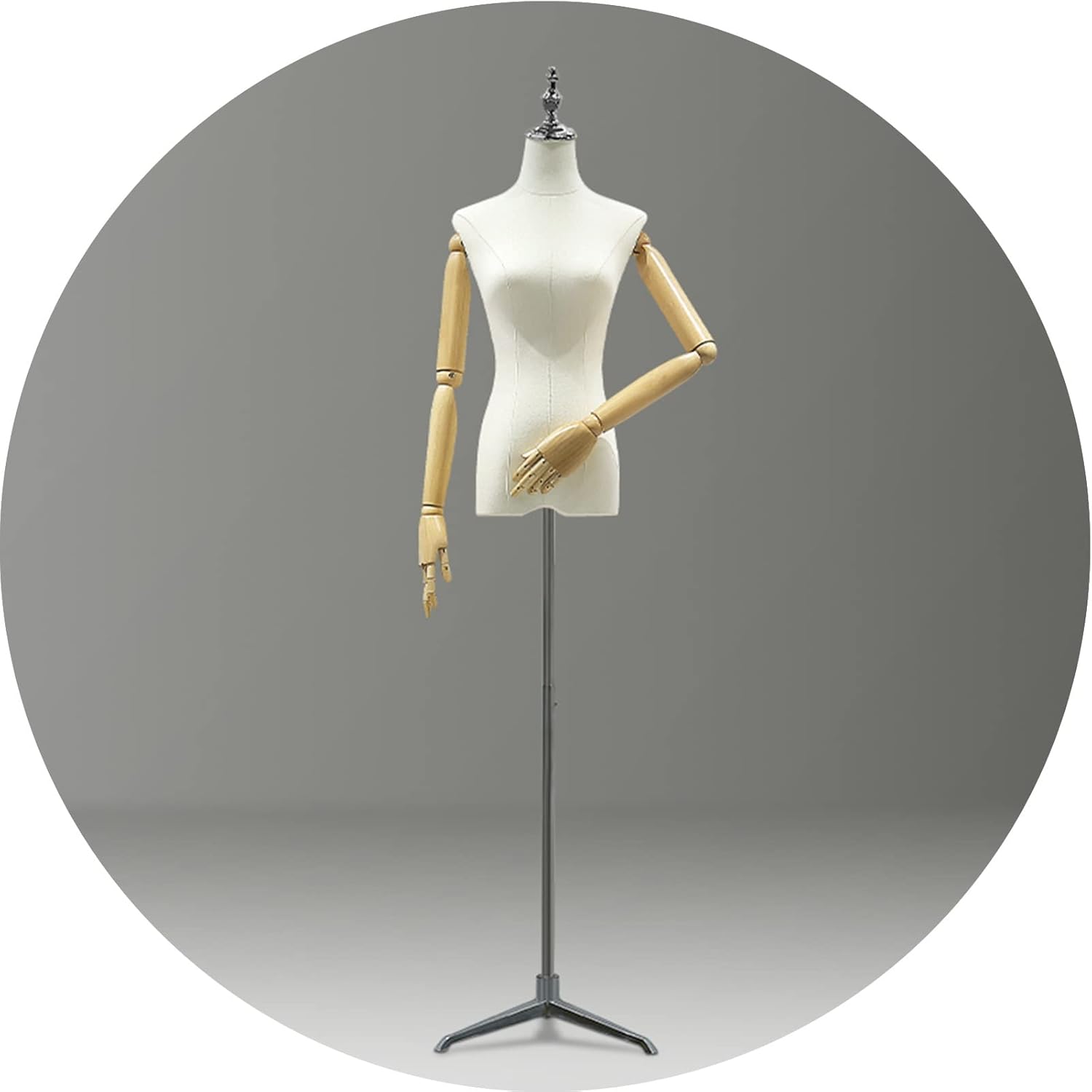 Female Mannequin Torso Body Dummy Dress Form Busts with Solid Wood Arm Height-Adjustable Display Stand for Clothing (Color : Gold-B) (Silver)
