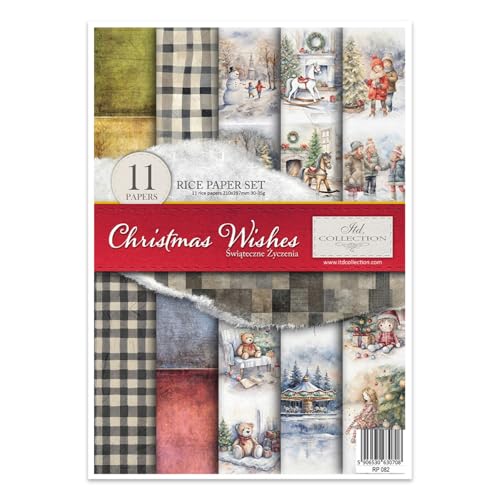 ITD Collection - Papel de arroz Decopatch - Decoupage - Papel de diseño para decoupage - Hojas de papel de arroz - A4 29,7 x 21 cm - Christmas Wishes - RP-082