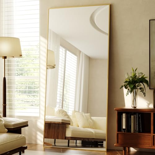 Image of BEAUTYPEAK 86 inchx40 inch Rectangle Full Body Floor Mirrors, Full Length Mirror with Stand, Large Gold Mirror for Bedroom, Dressing Room, Leaning, Standing or Hanging Horizontally /Vertically