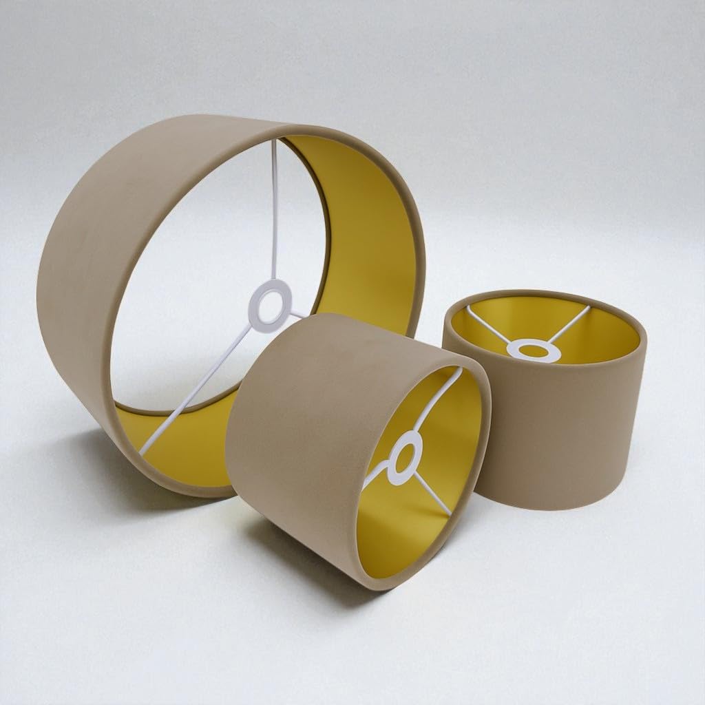 Plush Velvet Lampshade for Ceiling Shade, Table, Floor Lampshade with Brushed Gold Lining Handmade in The UK. (Latte, Diameter 25 x 20cm Height)