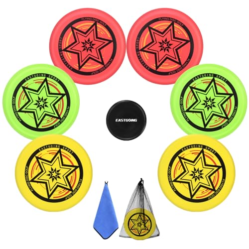 Eastgoing Disc Golf Starter Set.Disc Golf Beginner Kits (7-Pack) 2 Driver, 2 Mid-Range, 2 Putter 1 Mini Disc.Weight 170-176g.Disc Golf Equipment Starter Kit Bonus Drawstring Bag + Towel