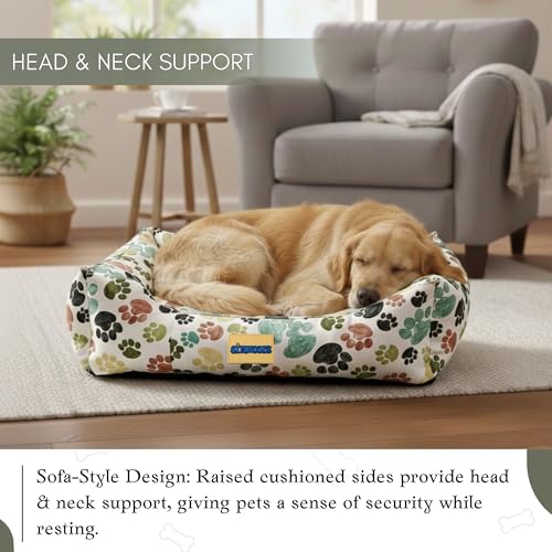 Image of SITSNOOZE Large Dog Bed (10 to 20kg) for Labrador, Golden Retriever, German Shepherd - Orthopedic Washable Sofa Mattress, Luxury Soft Warm Winter Lounger Cushion, Waterproof Pet Bed (Multi, L)