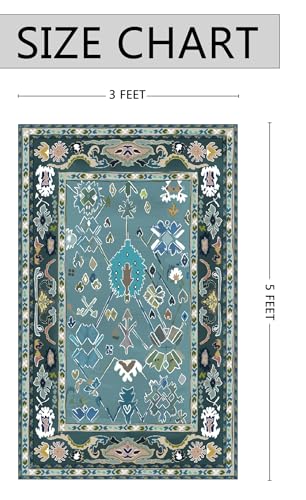 Image of Soft & Durable Floor Carpet | Premium Cotton Carpet for Living Room, Bedroom & Home Decor | Multi-Printed Modern Area Carpet (3x5ft.) (Aqua)