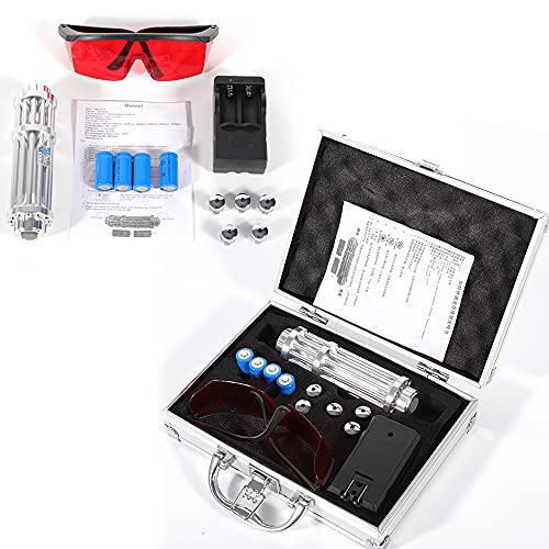 Radiant Blue Light 450nm 2W Visible Beam Pen Wireless Burning Blue Light High Beam 16340 Battery Charger Set with Metal Portable Box and Goggles(US Stock)
