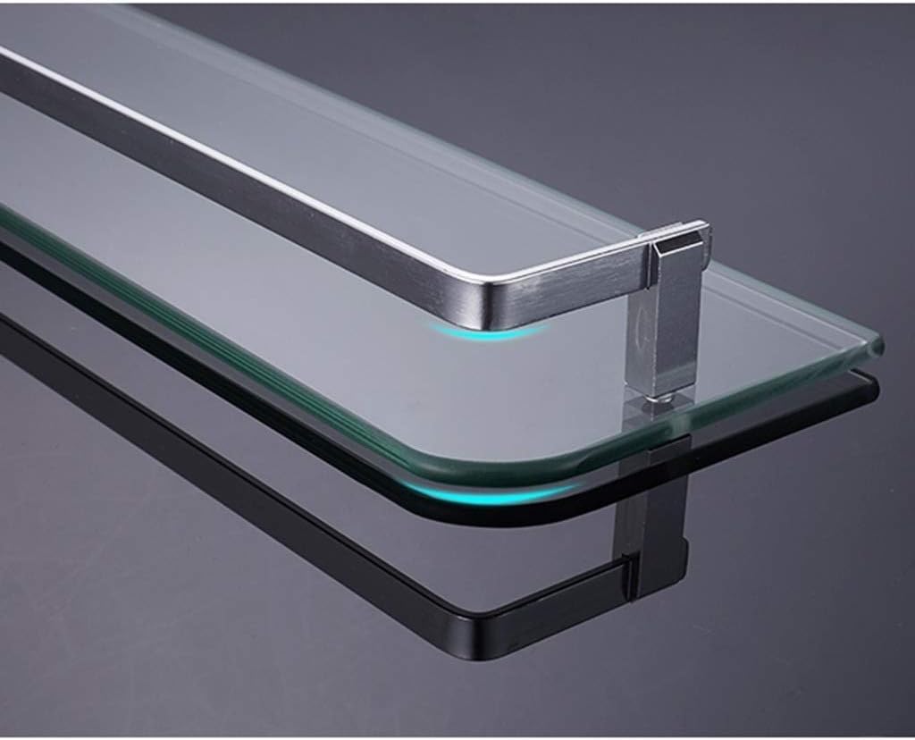 Bathroom Shelf Wall Mounted Rectangular Glass Shelves Space Aluminum 6mm Tempered Glass Multifunction (Size : 60cm) ()