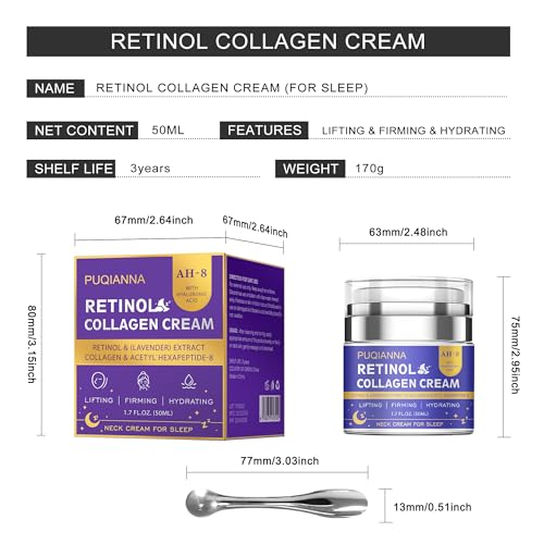 Image of Neck Cream Firming and Tightening with Retinol and Peptide Anti Wrinkle Cream for Women Overnight Treatment Infused with Collagen Hyaluronic Acid and Lavender Extract for Calming Night Care