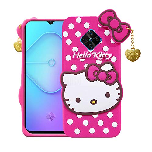Image of Unirock Hello Kitty Back Case Cover for Vivo S1 Pro| 3D Cute Hello Kitty Case |Soft Silicone Rubber Back Cover with Pendant Kitty Cover for Vivo S1 Pro