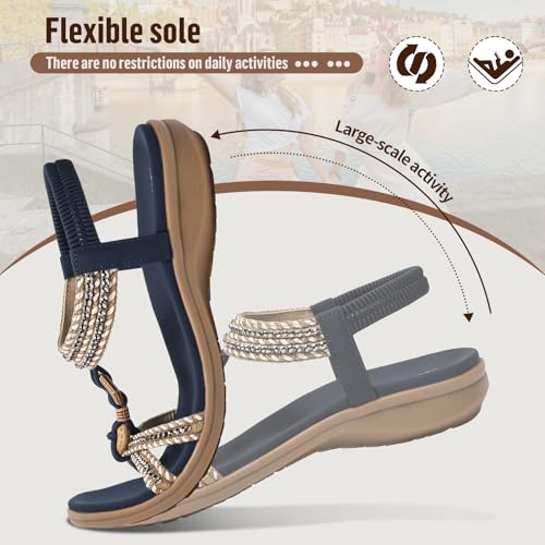 Littleplum Womens Sandals Arch Support Summer Flat Slides Ankle Elastic Walking Shoes Braided Beach Dressy Sandals for Women
