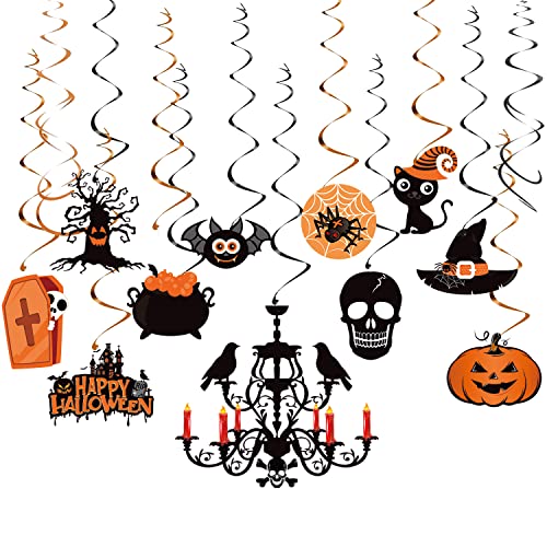 30pcs Halloween Swirl Decorations Hanging Halloween Decorations Indoor Ceiling for Home Office Classroom & Party Cute Pre-Strung Swirls Durable & Reusable Hallo Ceiling Decor