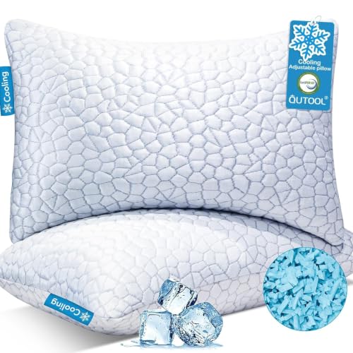 QUTOOL Cooling Pillow for Sleeping CertiPUR-US Shredded Memory Foam King Pillows Set of 2 Cool Pillow for Hot Sleepers Adjustable Firm Pillow for Side Back Stomach Sleepers Soft Yet Support White
