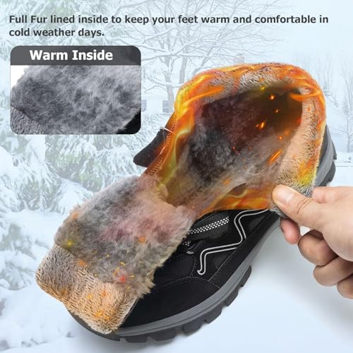 Image of Moodeng Mens Winter Boots Casual Lightweight Snow Boots Warm Fur Lined Hiking Boots Water-Resistant Comfortable Ankle shoes Outdoor Walking
