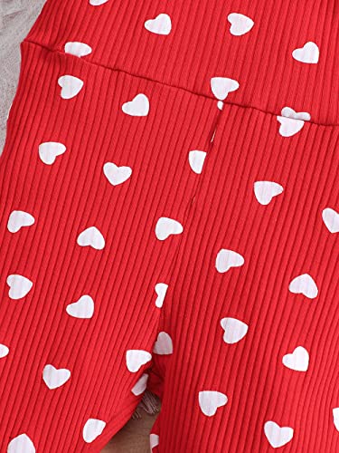 Toddler Baby Girl Valentine's Day Bell Bottom Romper Love Heart Ribbed Halter Strap Flared Jumpsuit Summer Overalls(Red, 2-3T(110)) #TOP4