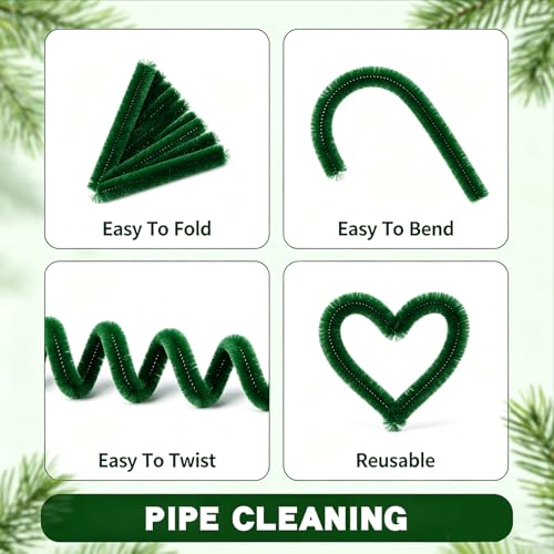 Image of VZF Green Pipe Cleaners,200pcs Chenille Stems,Craft Pipe Cleaners,Green Chenille Stems,Set of Bulk Craft Supplies for DIY Flowers,Arts,Crafts,Decorations,Toys for Ages 5-7
