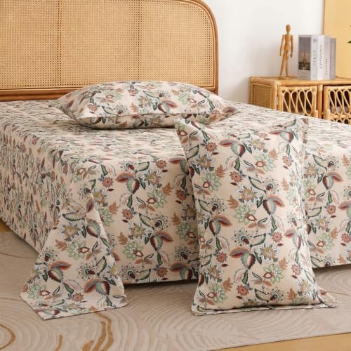 Image of IVAZA Turkish Cotton 280 TC Super Soft Warm Bedsheet Set for Double Size Bed, Durable Double bedsheet with 2 Pillow Cover Cream Green