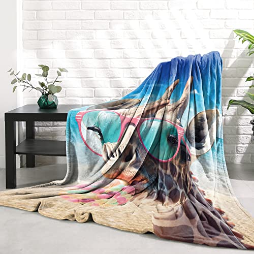 Giraffe Fleece Blanket Gift For Adults And Kids Family Animal Funny Colorful Giraffe Blanket Super Soft Plush Flannel Throw Blanket For Couch Bed Sofa 50"X60" #TOP4