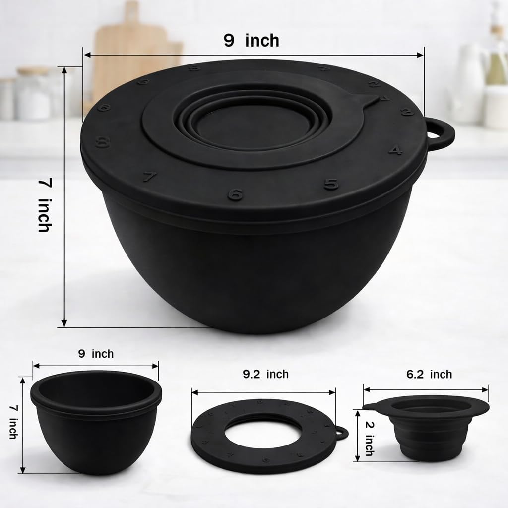 Silicone Bowl Liners for KitchenAid 5 Qt Tilt-Head Mixers, 3 Pack | Reusable silicone liners with lids for mixing dough, batter, cream, baking prep, food storage, BPA-free, dishwasher safe
