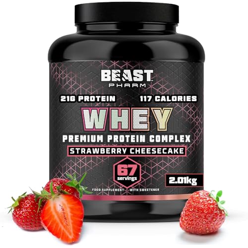 Beast Whey Protein Powder 2kg - 67 Servings - High 21g per Shake - Strawberry Protein Powder
