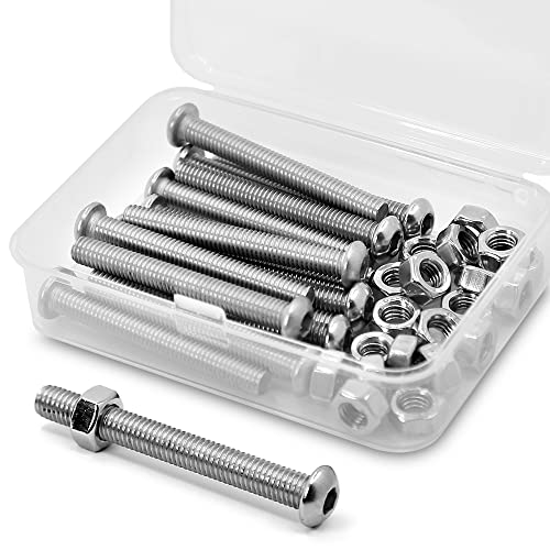 (20 sets) M6-1.0 x 50 mm Hex Socket Screws and Nuts Set 304 Stainless Steel 18-8 Round Head Screws, Silver, M6 x 50mm