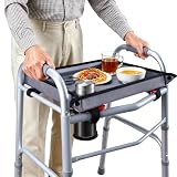BEYOUDO Walker Tray with Cup Holder for Folding Walker, Grey
