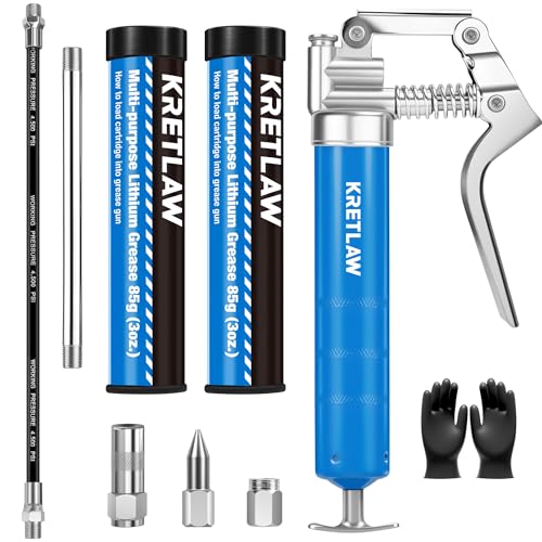 Mini Grease Gun (3000PSI) with Double 3oz Cartridge Grease and 12'' Flex Hose, Reinforced Coupler for Automotive,Marine