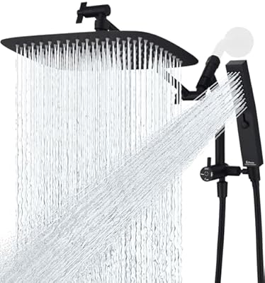 G-Promise All Metal 12 Inch Shower Head with Massage Mode Handheld, Rain Shower Head with Handheld Spray Combo, 3-Way Diverter with Pause Setting, 11 Inch Adjustable Extension Arm (Matte Black)