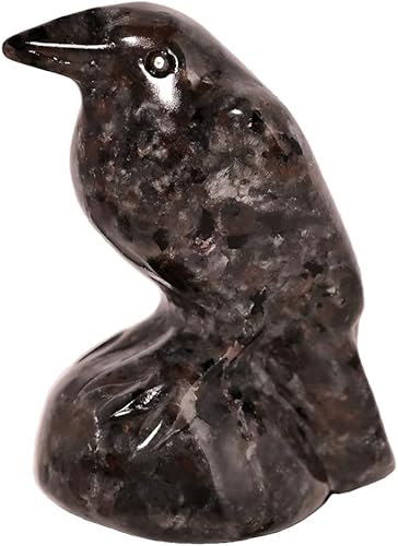 Flame Stone Crystal Raven Statue 2" Natural Crystal Crow Figurine Healing Stone Raven Halloween Decor Office Home Decor Gift Collect