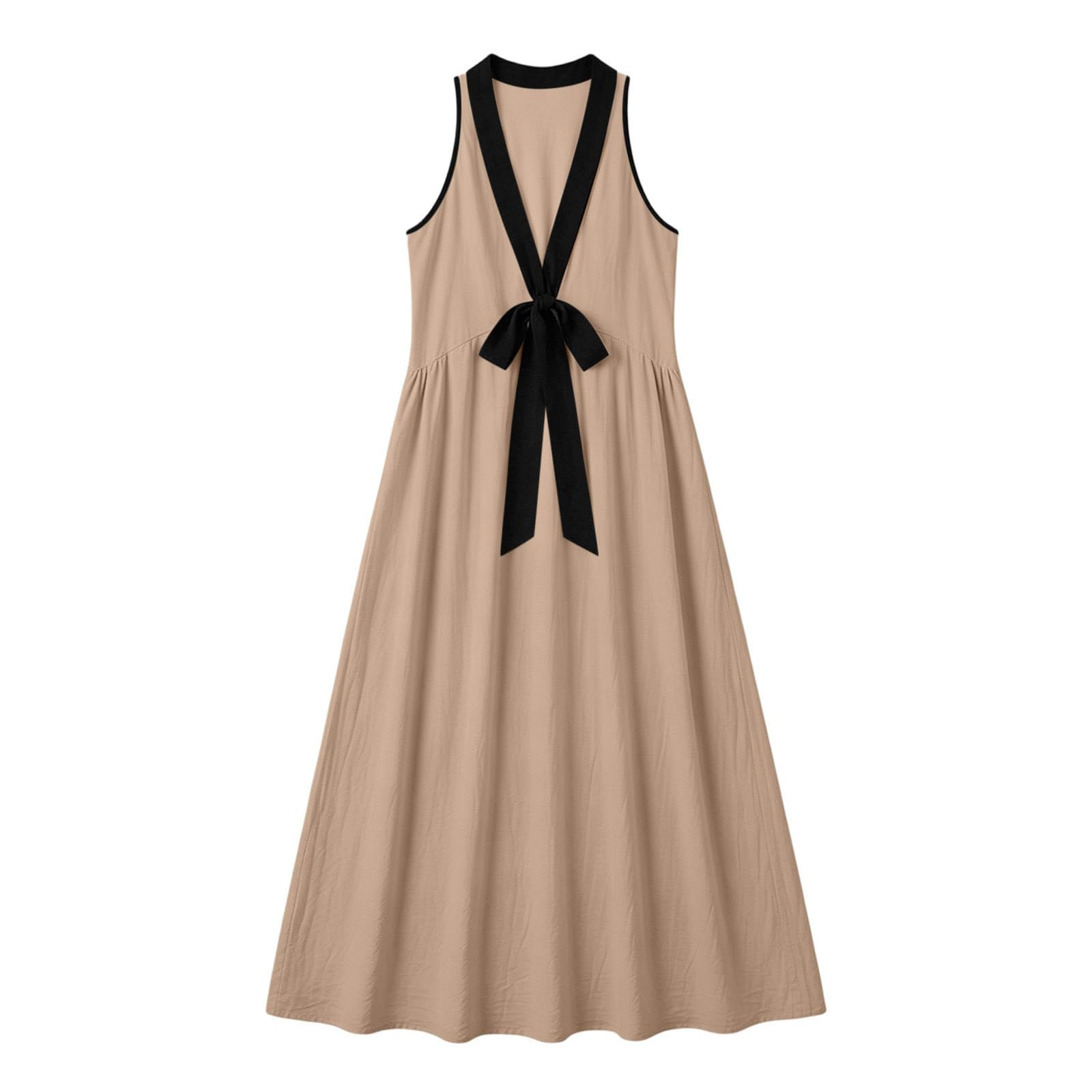 Robe d'été légère pour femme - Robe longue en mousseline - Dos nu - Robe tunique avec nœud - Élégante - Couleur unie - Épaules dénudées - Avec poches - Col en V - Robe de vacances et plage