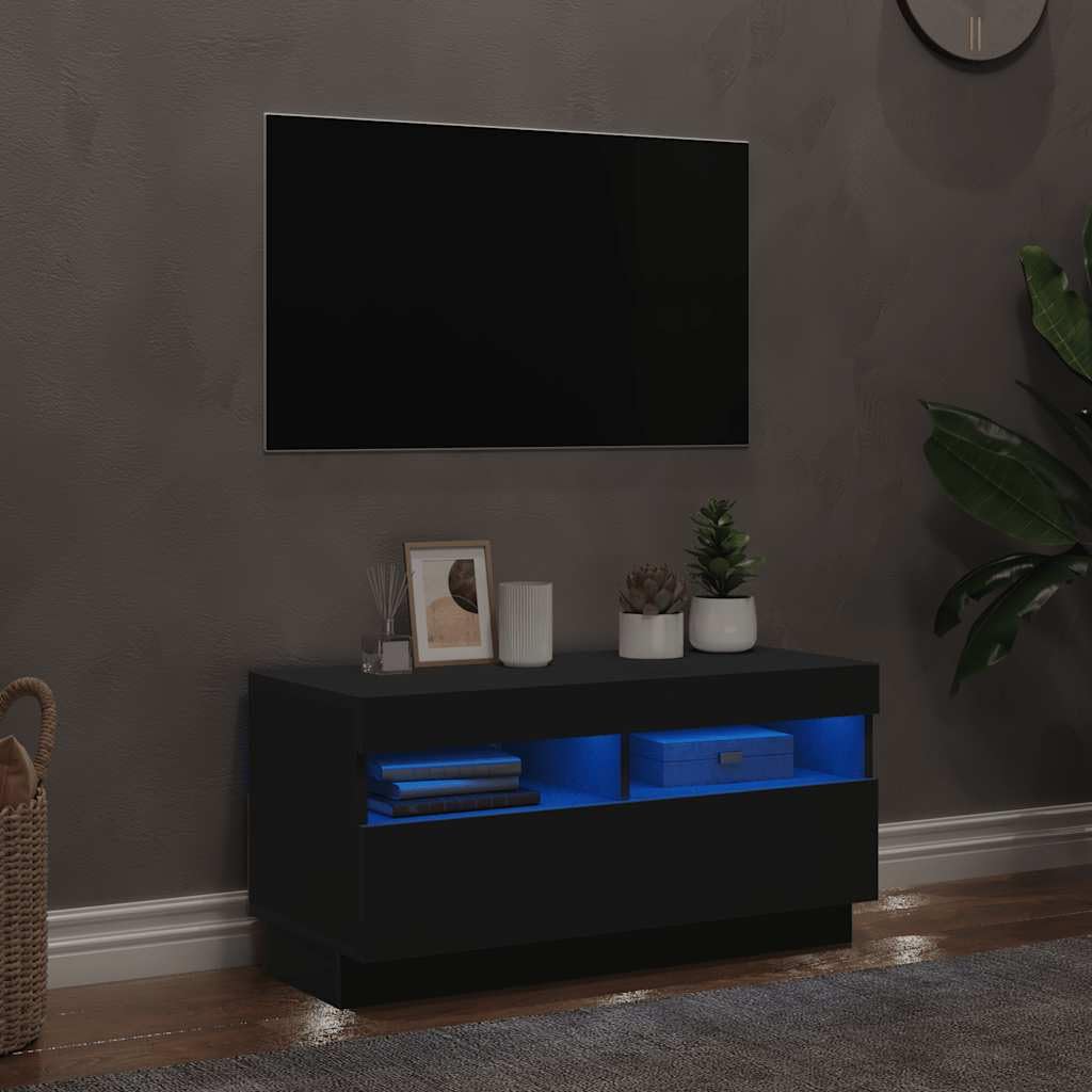 vidaXL Meuble TV avec lumières LED Noir 80x35x40 cm