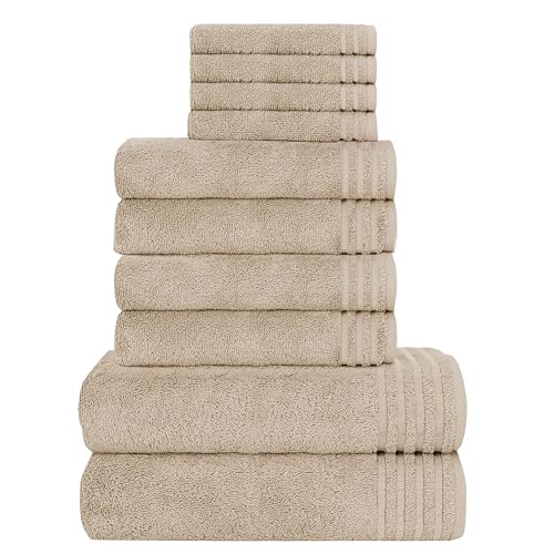 Olivia Rocco Monaco 10 Piece Bathroom Towels Bale Set - Premium Quality Water Absorbent Towel, 4 Face 4 Hand 2 Bath Towel, 500 GSM Washable Towels Set, Mink