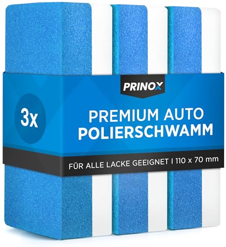 PRINOX Profi Polierschwamm fürs Auto - 3er Set - Universell nutzbar - Lackschonender Handpolierschwamm - Perfekt zur Applikation von Polituren, Wachsen & Pflegemitteln - KFZ Schwamm I Made in DE