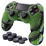 Pandaren STUDDED Anti-slip Silicone Cover Skin Set for PS4/SLIM/PRO controller(CamouGreen controller skin x 1 + FPS PRO Thumb Grips x 8)
