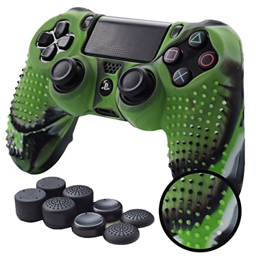 Ps4 Controller Grips,Pandaren Studded Anti-Slip Silicone Cover Skin Set Compatible For Ps4 /Slim/Pro Controller( Camougreen Controller Skin X 1 + Fps Pro Thumb Grips X 8) #TOP10