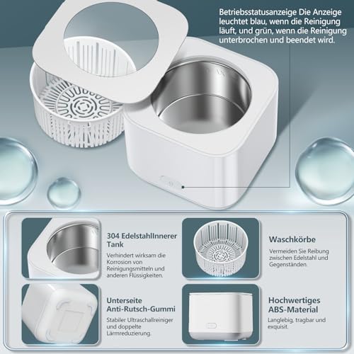 Tragbarer Ultraschallreiniger, 30W Schmuckreiniger, 5 Minuten One Touch Reinigungsmaschine für...