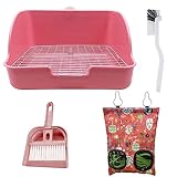RMNHPTK Rabbit Litter Box with Hay Feeder Bag Rabbit Cage Accessories 4-in-1 Rabbit Potty Toilet Feeding Cleaning Set for Dwarf Rabbit Bunny Guinea Pig Chinchilla (Pink)