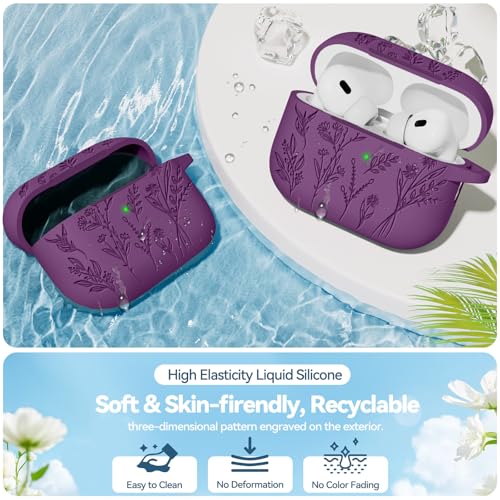 Image of for AirPods Pro 2 Case, Ekoonpft Silicone AirPod Pro Cases with 3-in-1 Cleaning Kit & Keychain, Flower Engraved Cover for Apple AirPods Pro 2nd /1st Generation, Shockproof & Anti-Scratch