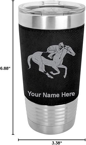 Vista 88 de LaserGram Vaso aislado al vacío de 20 onzas, carreras de caballos, grabado personalizado incluido (cuero sintético, rústico)