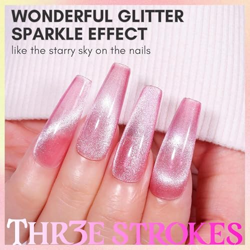 Image of THR3E STROKES 9D Glitter Cat Eye Gel Magnetic Shimmery Finish Nail Polish Art Manicure DIY at Home Soak Off UV Gel 7.5ML (CE2, 7.5ML)